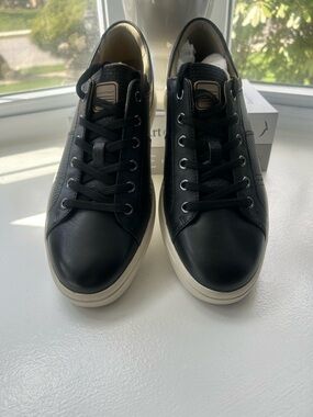 Men's Rockport CL Colle Tie Black Leather Sneakers with White Sole